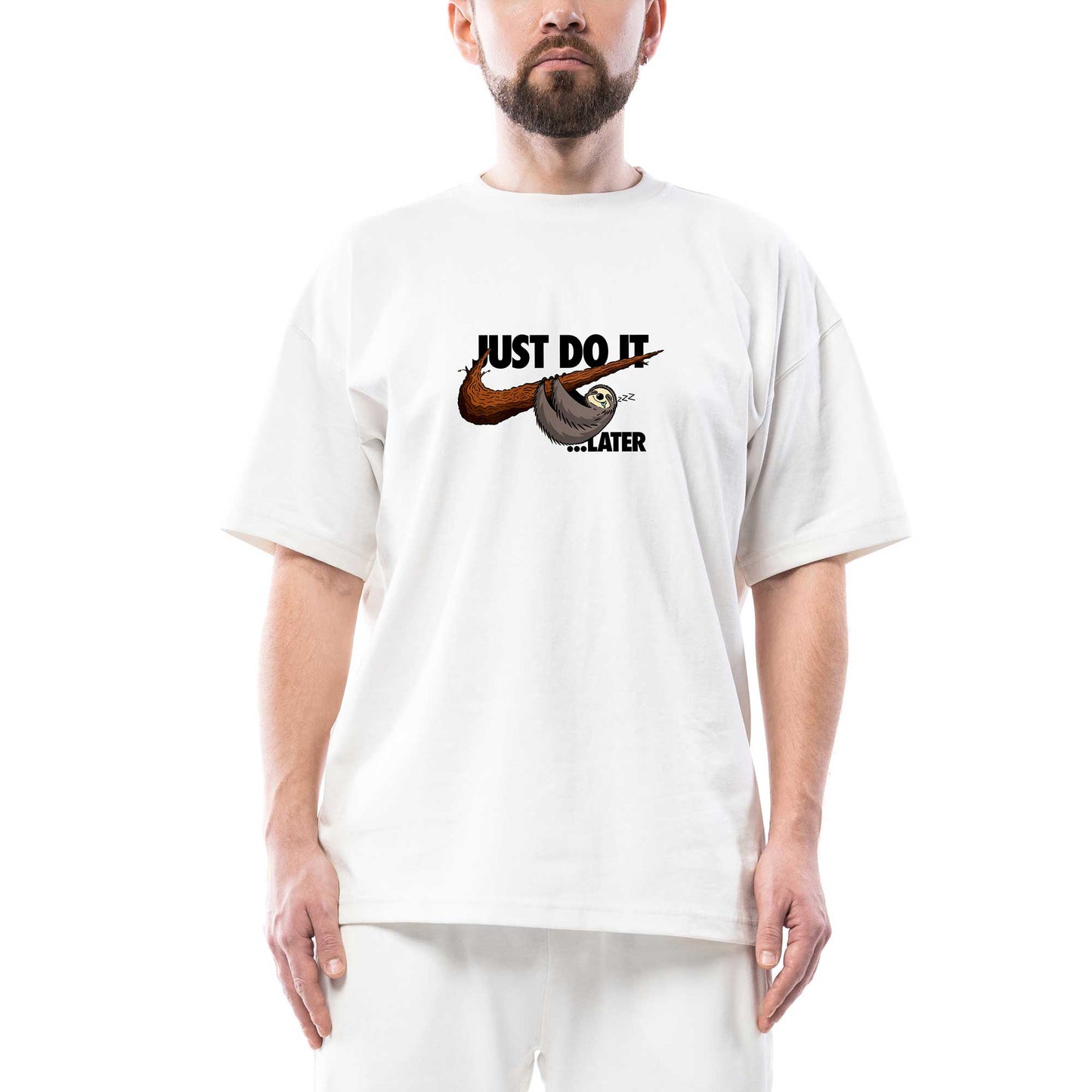 Just Do It Later Oversize Beyaz Tişört