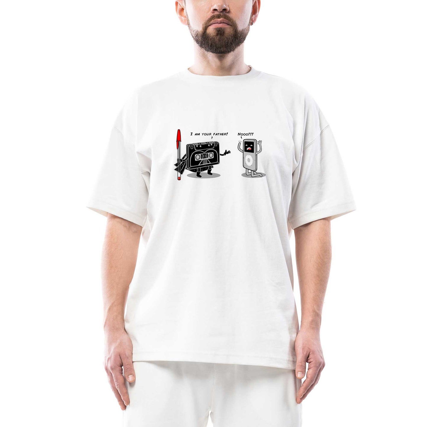 Kaset vs iPod Oversize Beyaz Tişört