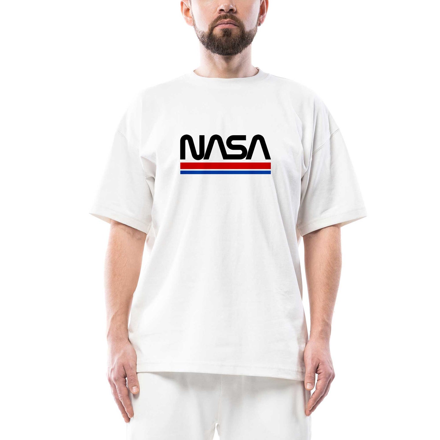 Nasa Red Blue Oversize Beyaz Tişört