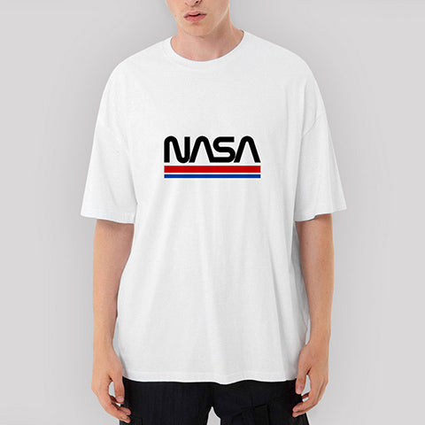 Nasa Red Blue Oversize Beyaz Tişört