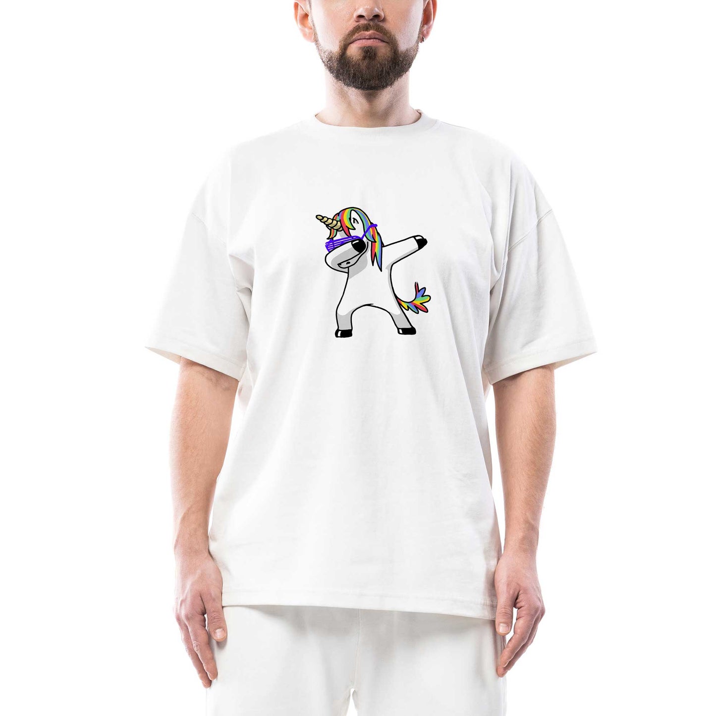 Unicorn Dabbing Oversize Beyaz Tişört
