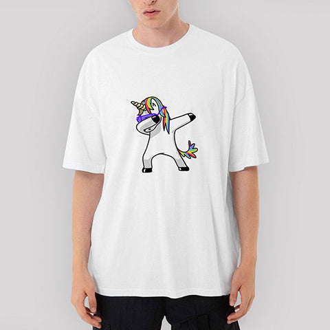 Unicorn Dabbing Oversize Beyaz Tişört