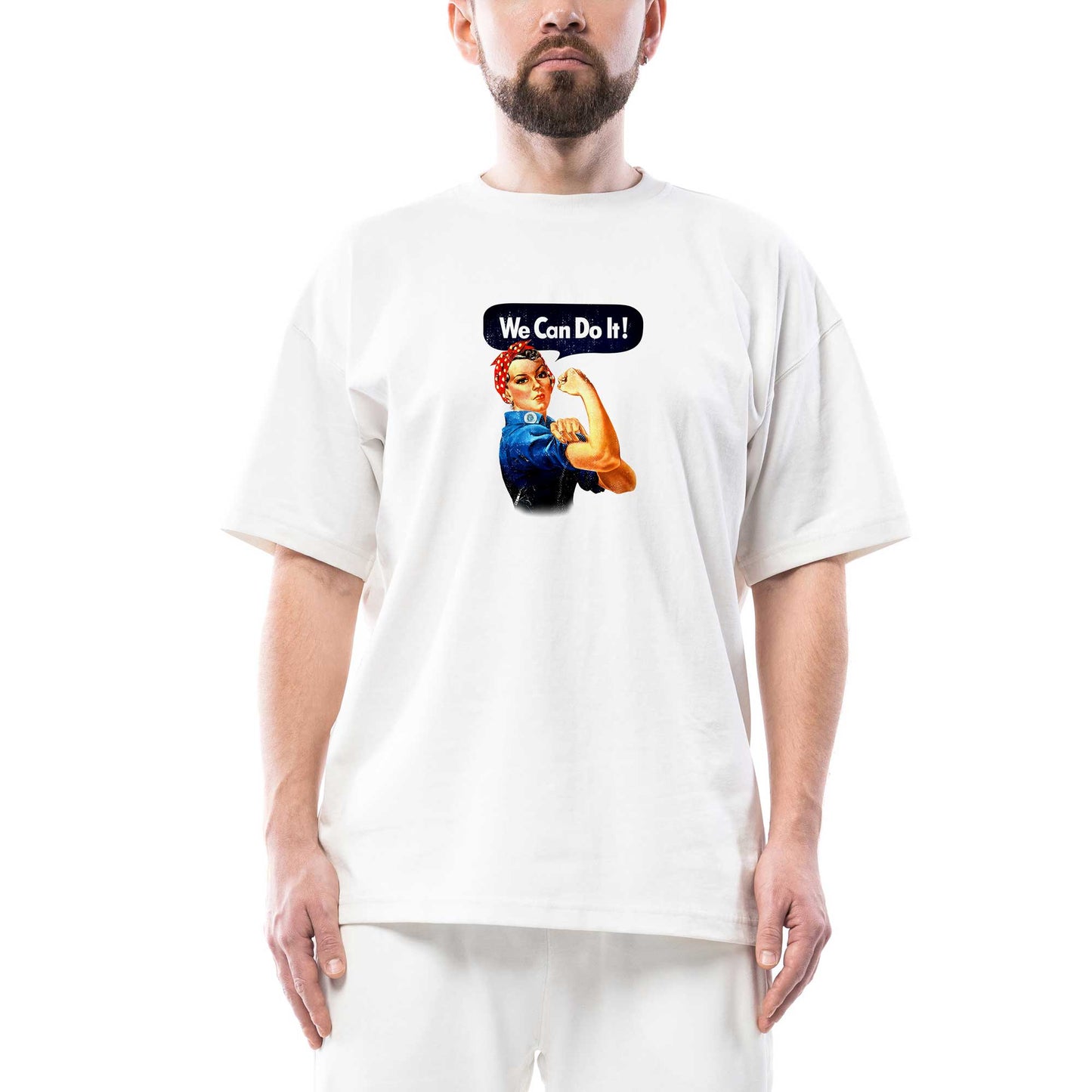 We Can Do It Oversize Beyaz Tişört