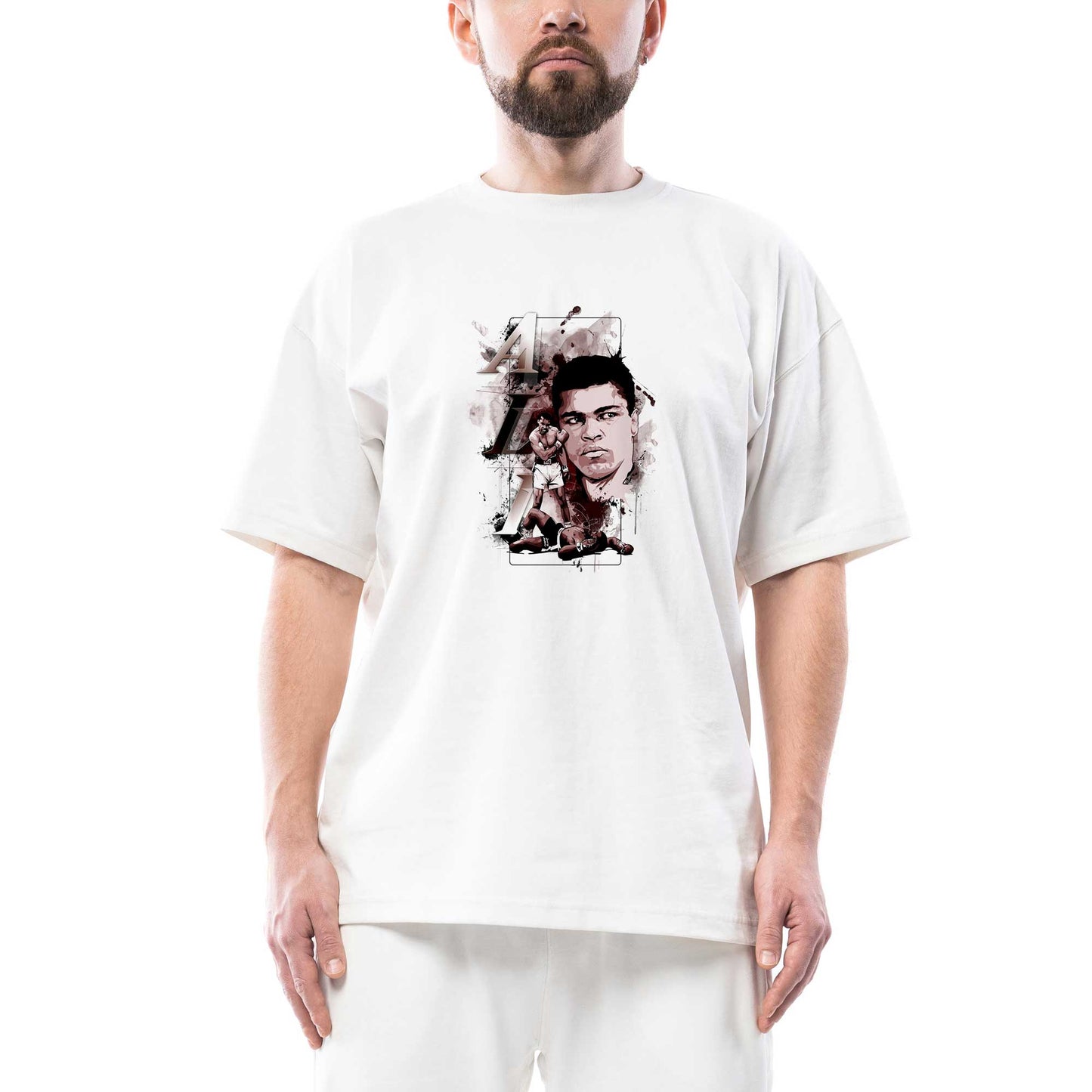 Muhammed Ali in Hearth Oversize Beyaz Tişört