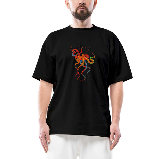 Ahtapot Octopus Full Color Oversize Siyah Tişört