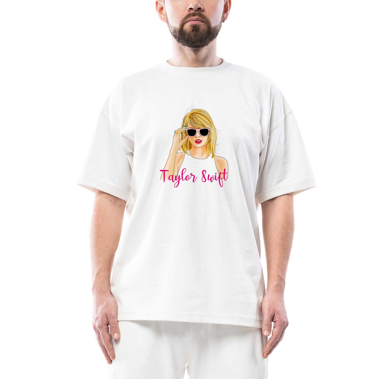 Taylor Swift Cartoon Oversize Beyaz Tişört