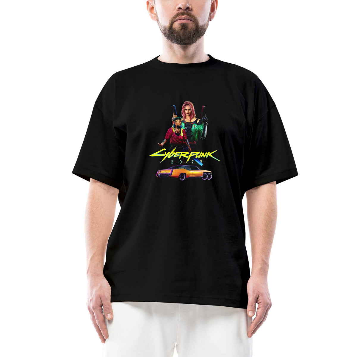 Cyberpunk Get Rich or Die Oversize Siyah Tişört