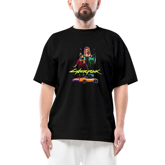 Cyberpunk Get Rich or Die Oversize Siyah Tişört