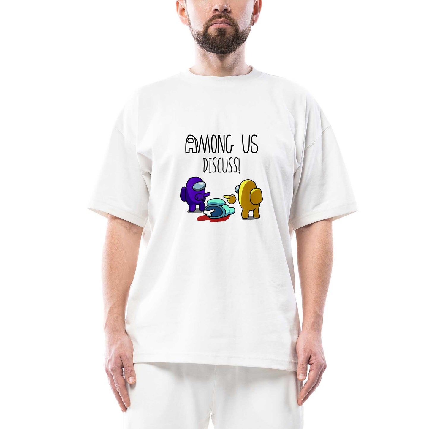 Among Us Discuss Oversize Beyaz Tişört