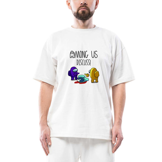 Among Us Discuss Oversize Beyaz Tişört