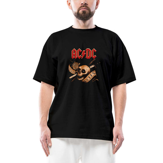 AC DC Hell Bells Skull Oversize Siyah Tişört
