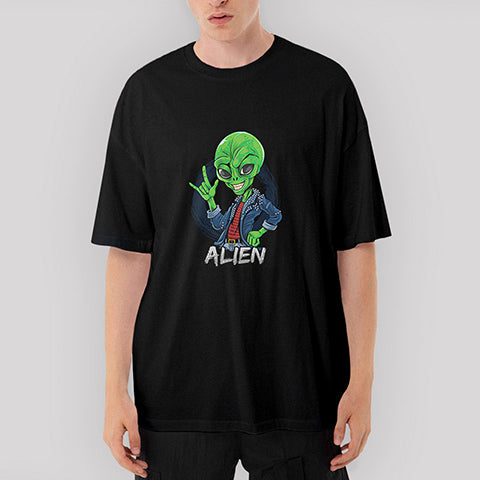 Rock Star Alien Oversize Siyah Tişört