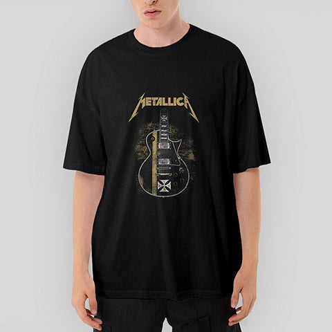 Metallica Guitar Cross Oversize Siyah Tişört