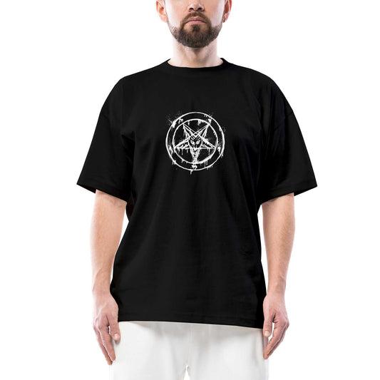 Pentagram Splash Oversize Siyah Tişört