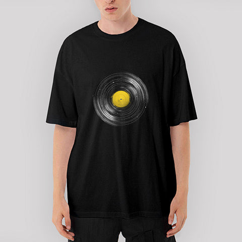 Vinyl Galaxy Oversize Siyah Tişört