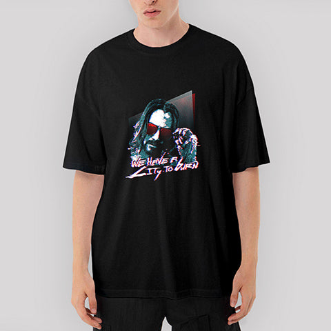 Cyberpunk Keanu Reeves Oversize Siyah Tişört