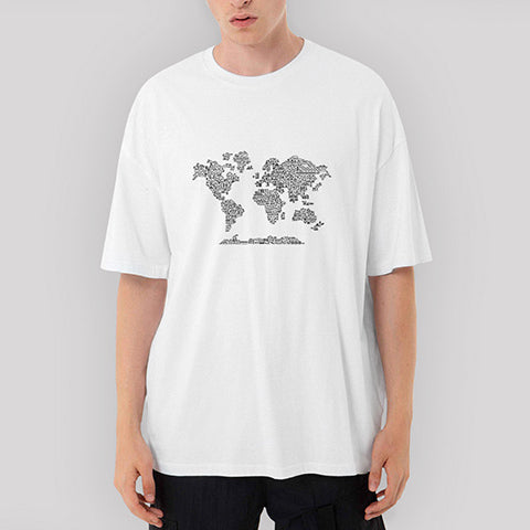 Harita İkon Oversize Beyaz Tişört