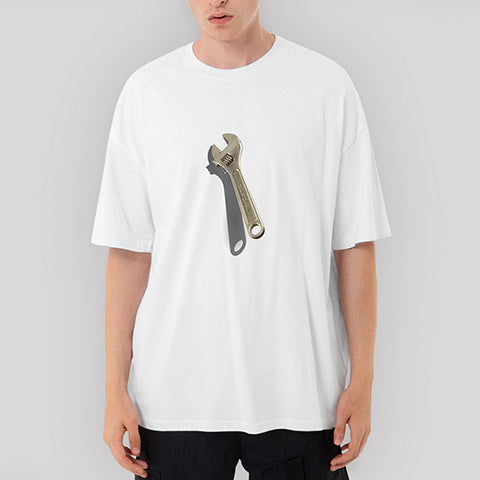 İngiliz Anahtarı Oversize Beyaz Tişört
