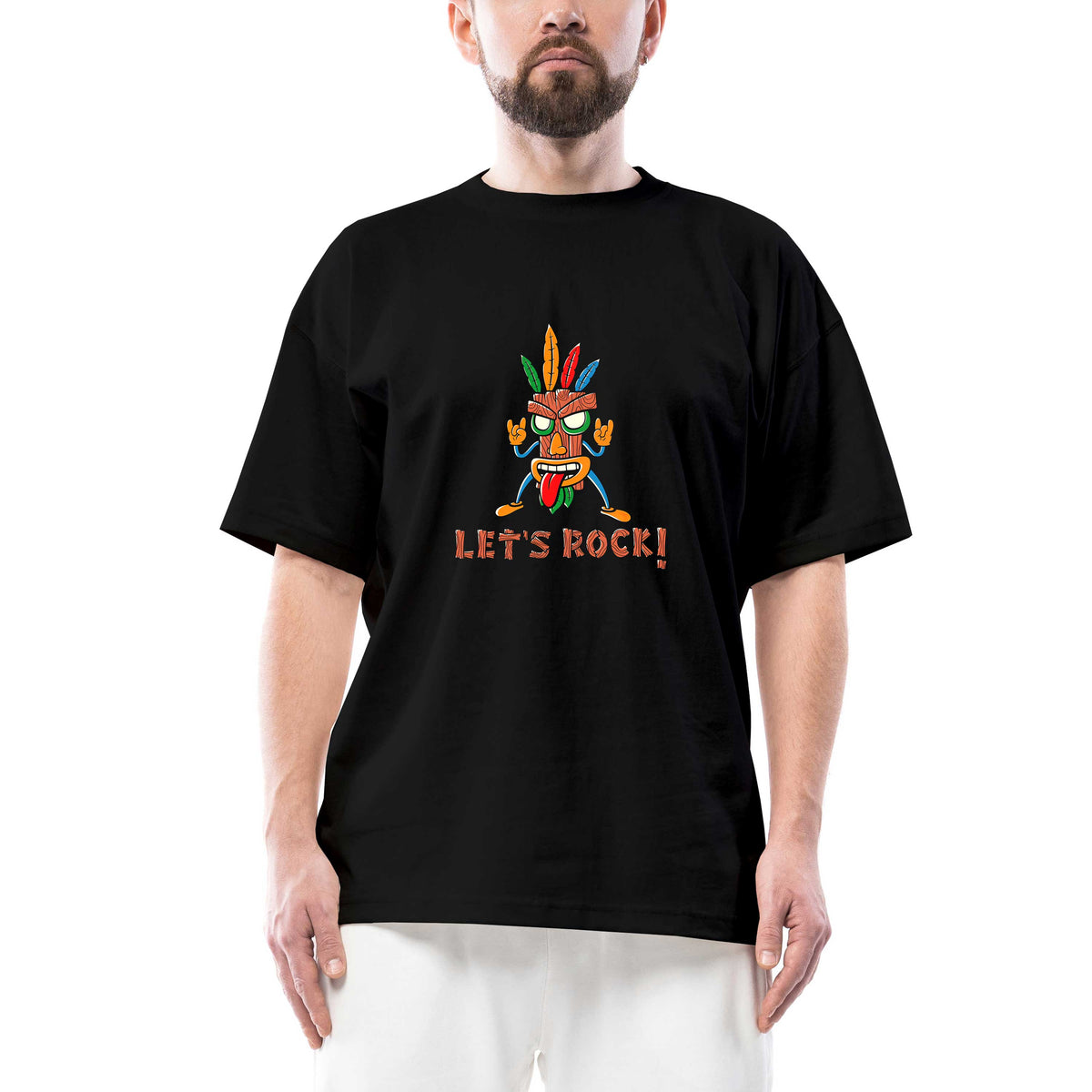 Lets Rock Oversize Siyah Tişört