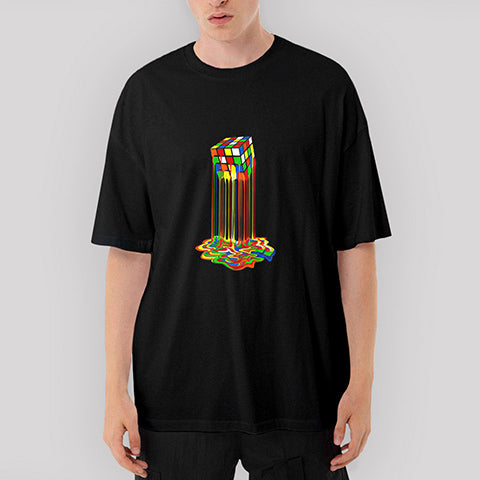 Rubix Cube Rainbow Oversize Siyah Tişört
