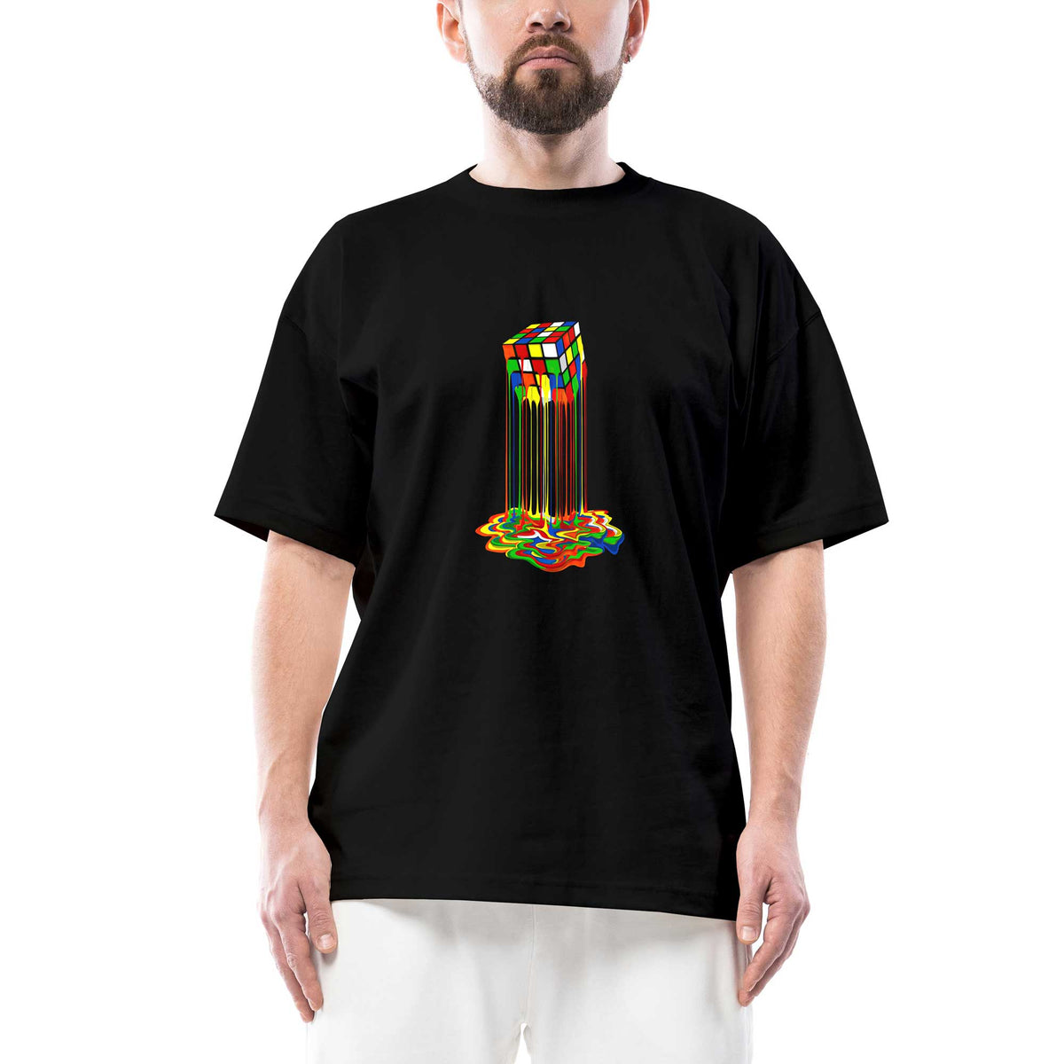 Rubix Cube Rainbow Oversize Siyah Tişört