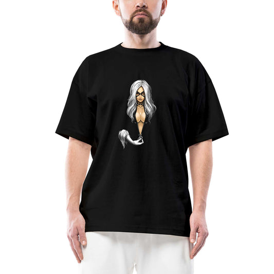Black Cat Oversize Siyah Tişört