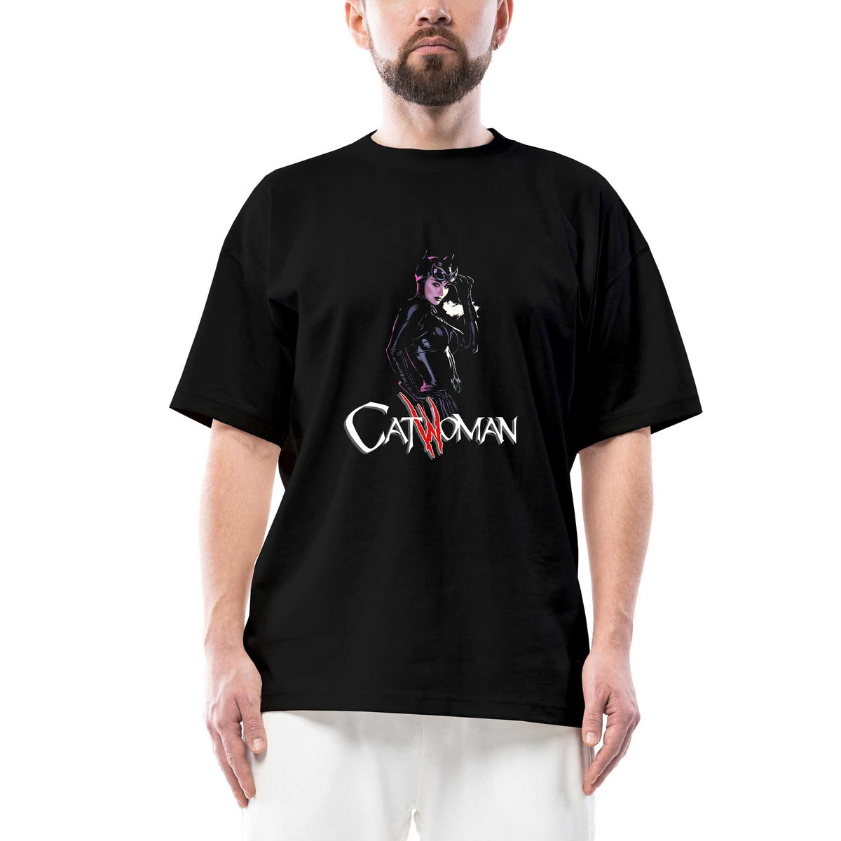Catwoman Oversize Siyah Tişört