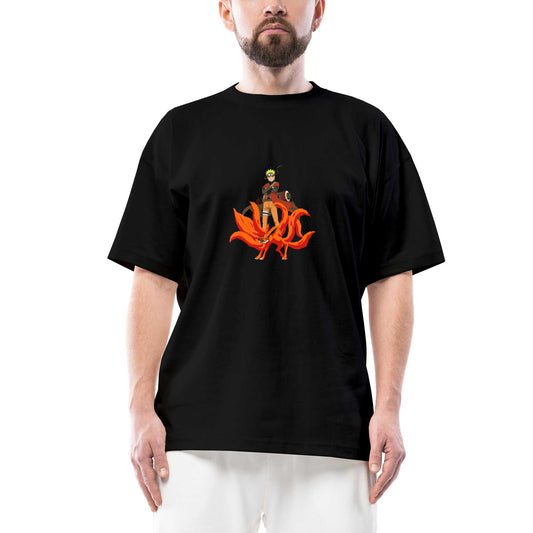 Naruto Kyubie Oversize Siyah Tişört