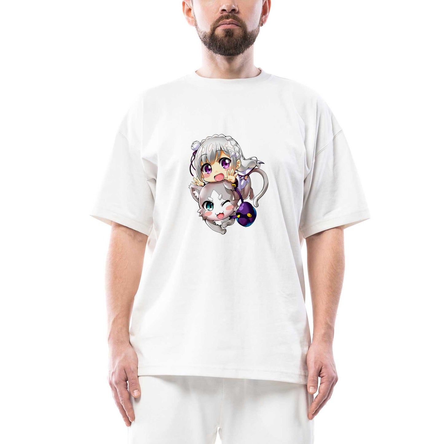 Re Zero Emilia and Pack Oversize Beyaz Tişört