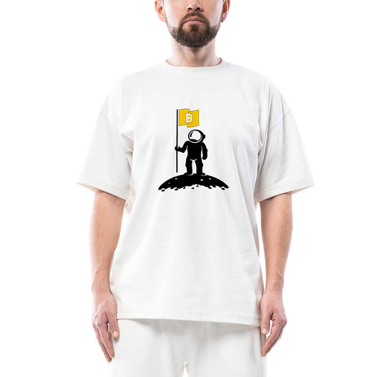 Bitcoin Kripto Para Astronot Oversize Beyaz Tişört