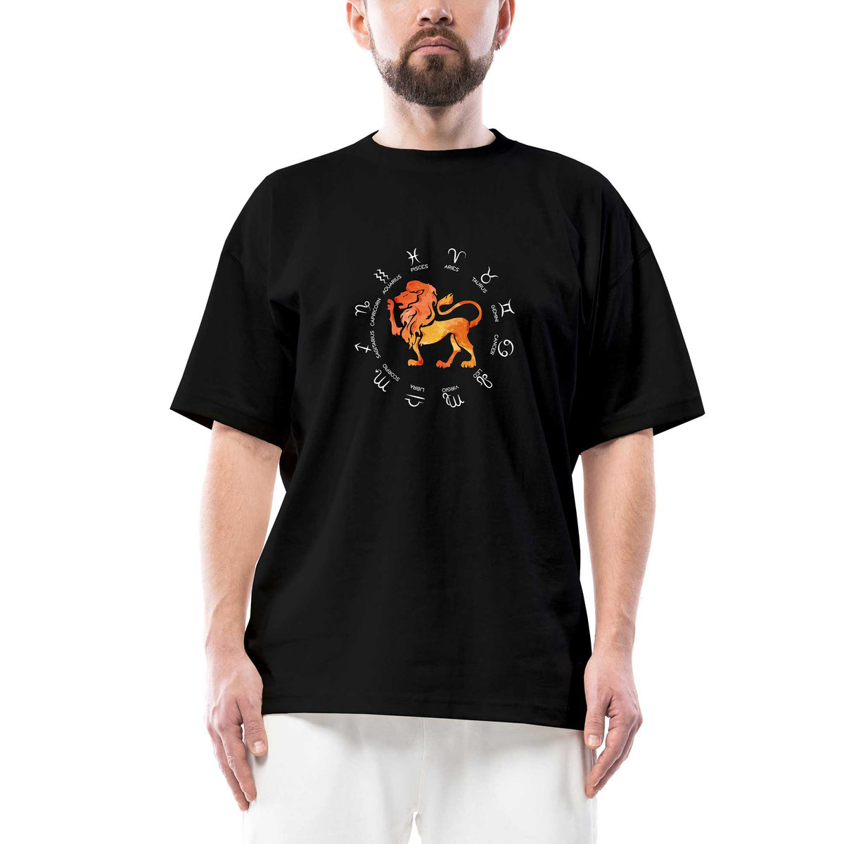Aslan Burcu Modern Oversize Siyah Tişört