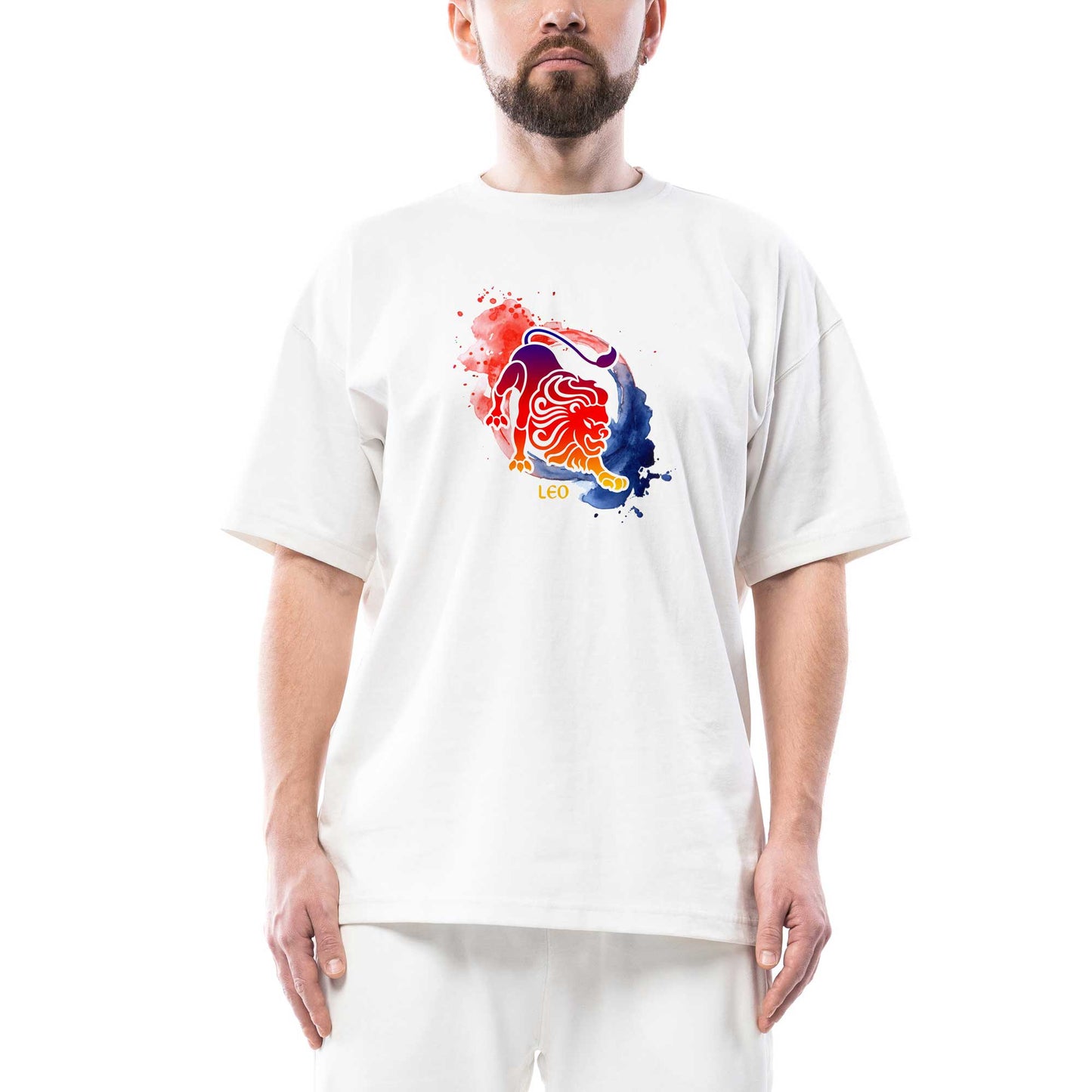 Aslan Burcu Splash Oversize Beyaz Tişört