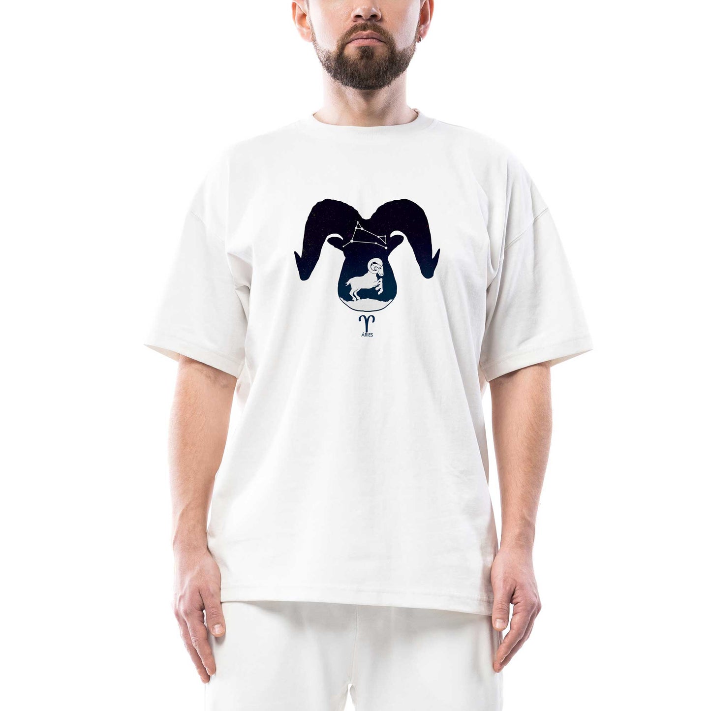 Koç Burcu Yıldızlar Oversize Beyaz Tişört