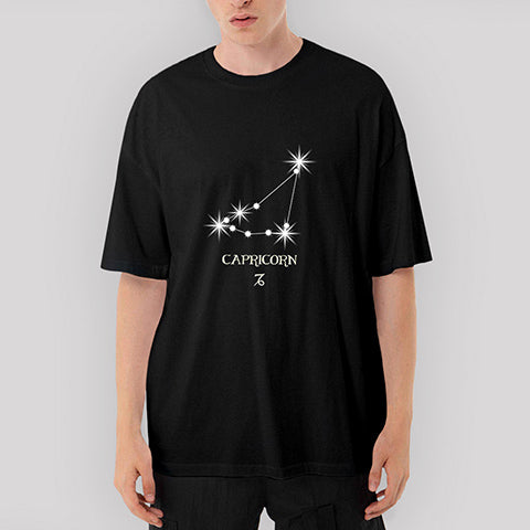 Oğlak Burcu Stars Oversize Siyah Tişört