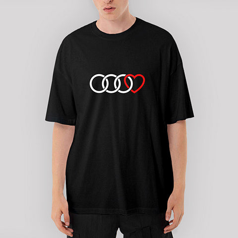 3 Audi Rings Hearth Oversize Siyah Tişört