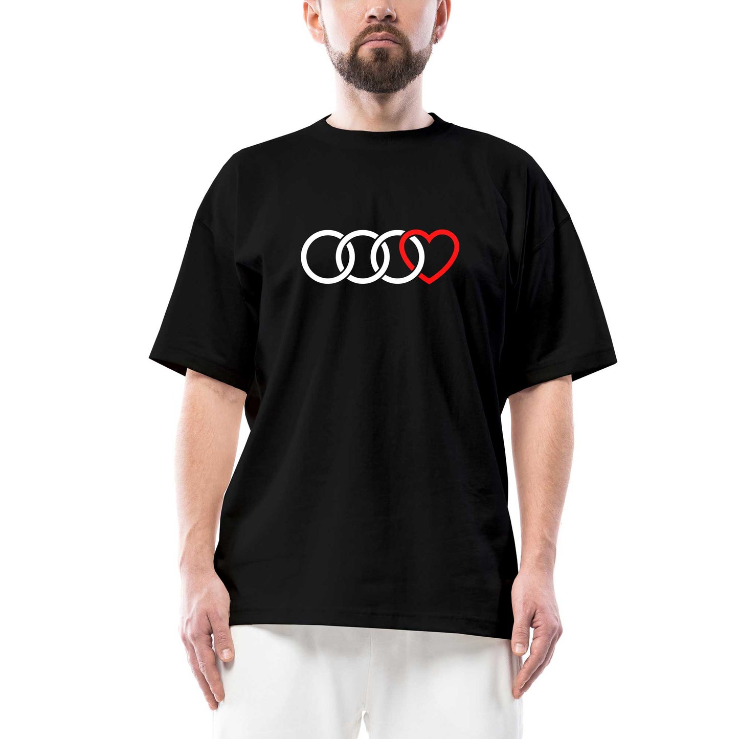 3 Audi Rings Hearth Oversize Siyah Tişört