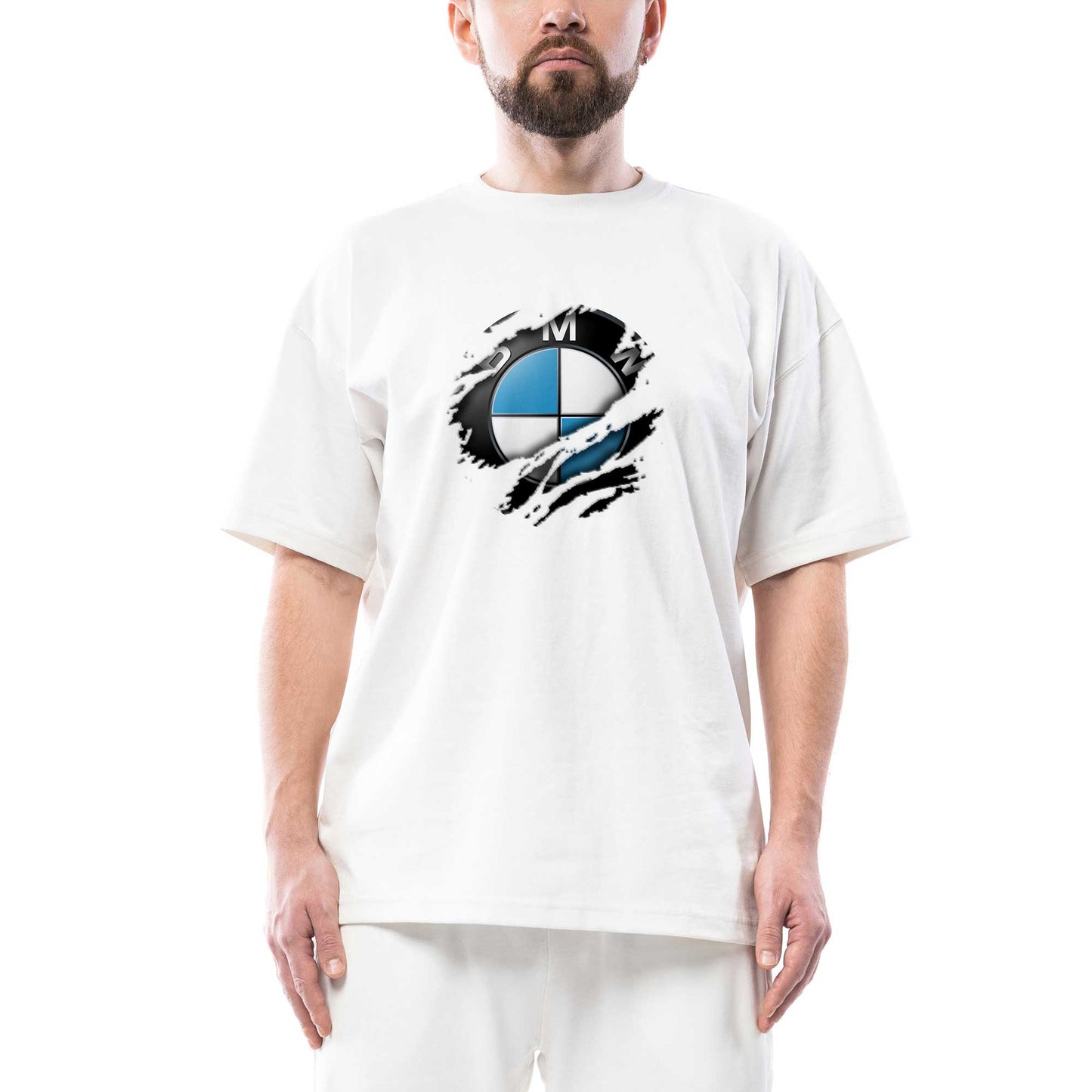 İndirimli BMW Tear Torn Oversize Beyaz Tişört