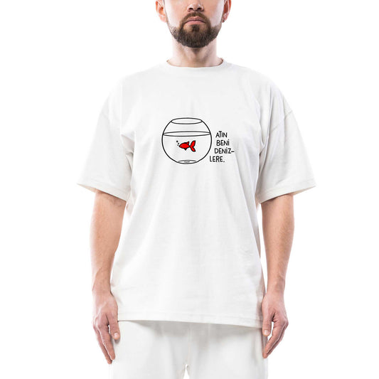 Atın Beni Denizlere Oversize Beyaz Tişört