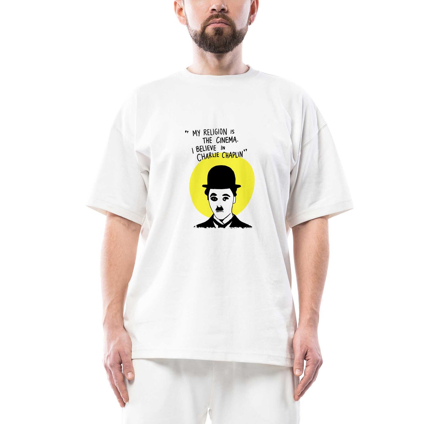 Charlie Chaplin Oversize Beyaz Tişört