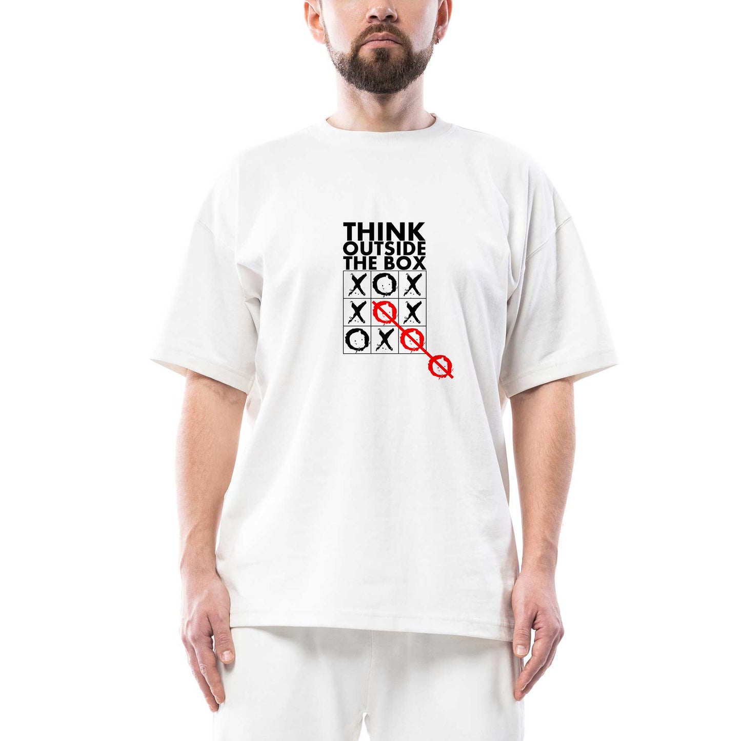 Think Outside the Box Oversize Beyaz Tişört