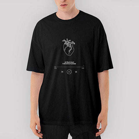 5 Seconds Of Summer jet Black Heart Oversize Siyah Tişört