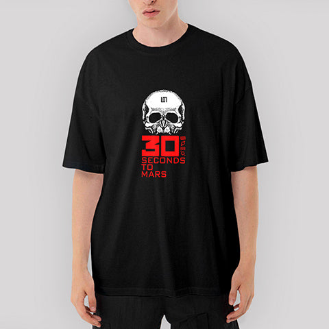 30 Seconds To Mars Skull Oversize Siyah Tişört