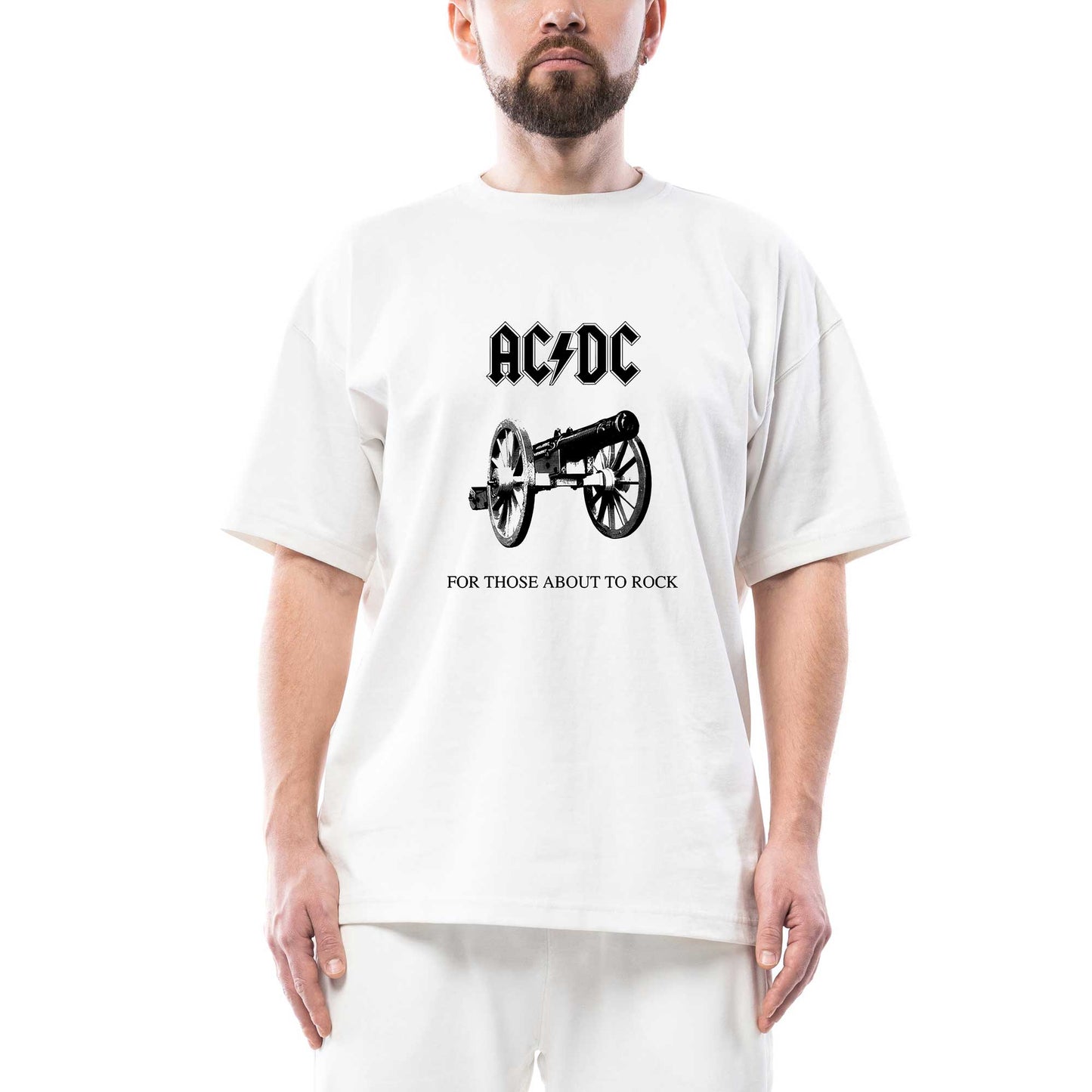 AC DC For Those About To Rock Oversize Beyaz Tişört