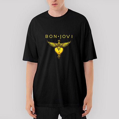 Bon Jovi Gold Hearth Oversize Siyah Tişört