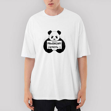 Pandaları Üzmeyin Oversize Beyaz Tişört