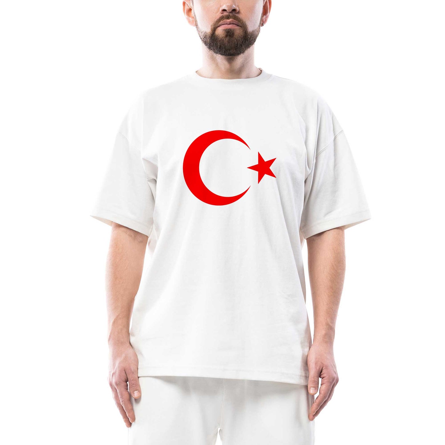 Ay Yıldız Beyaz Oversize Beyaz Tişört