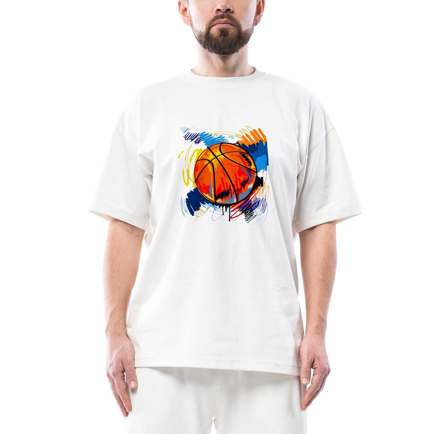 Basketbol Topu Oversize Beyaz Tişört