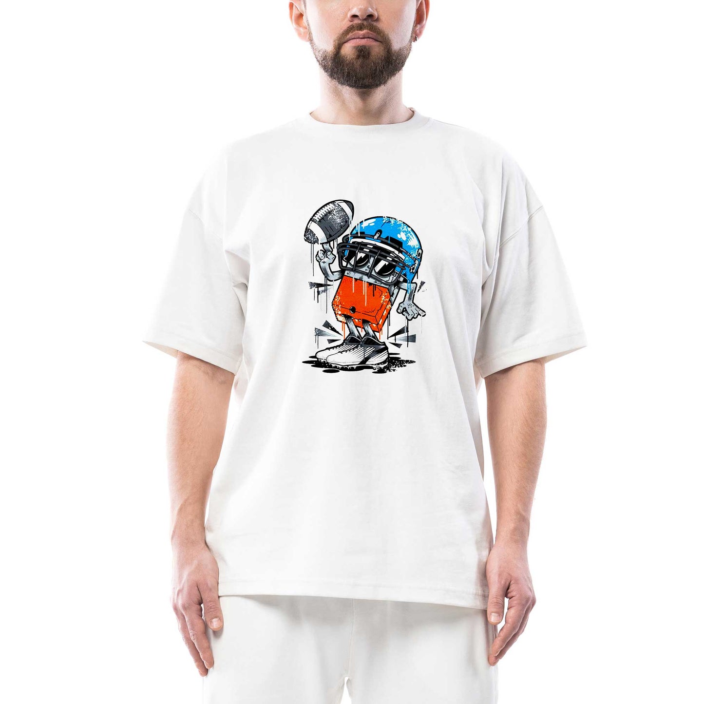 Rugby Maskot Oversize Beyaz Tişört