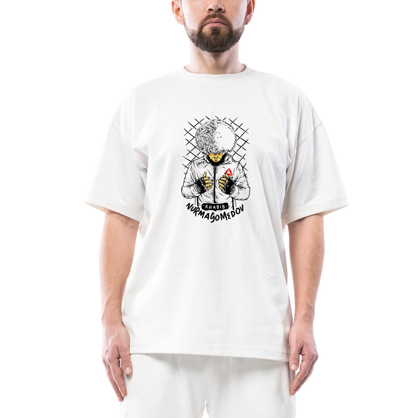 UFC Khabib Nurmagomedov Cartoon Oversize Beyaz Tişört