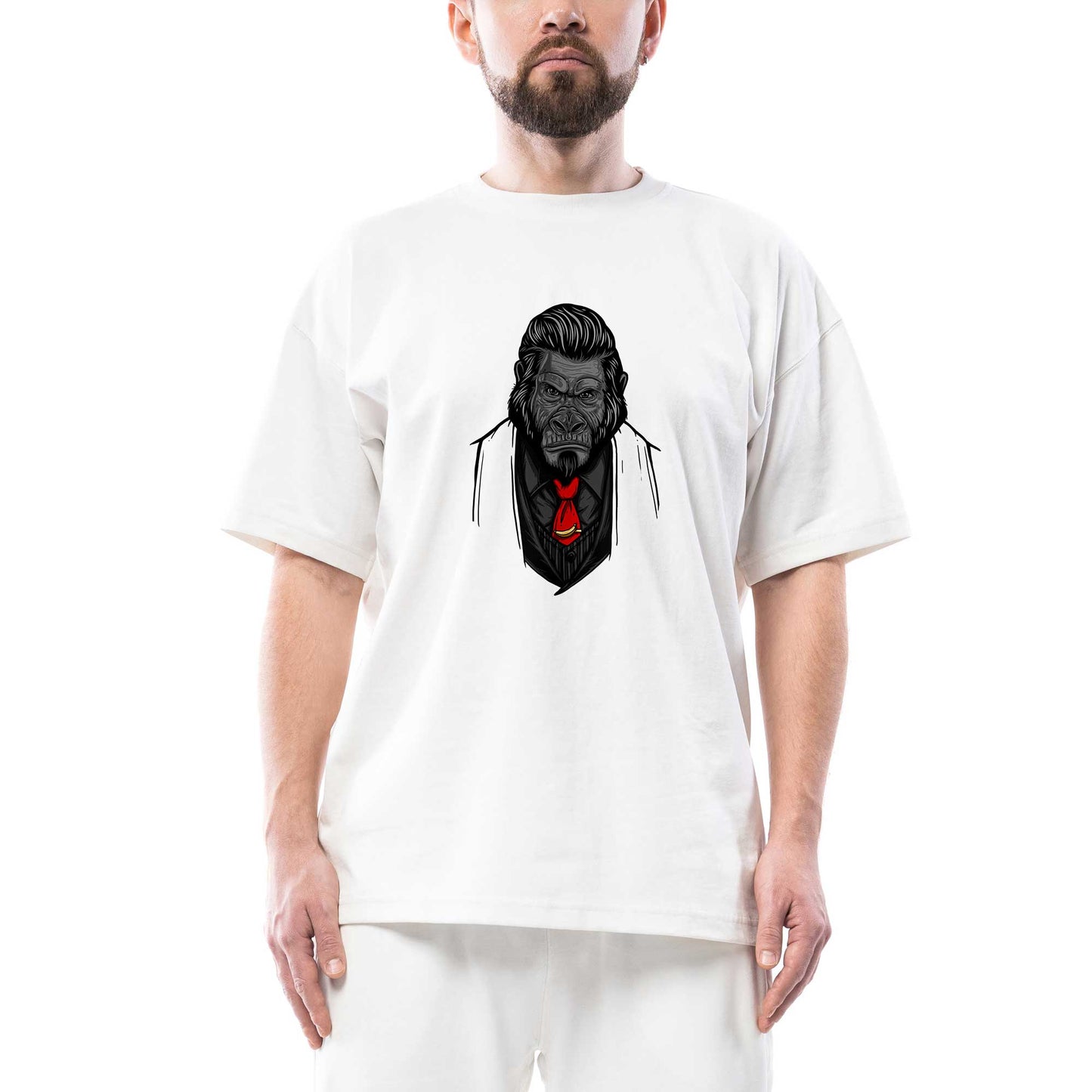 Goril İllüstrasyon Oversize Beyaz Tişört